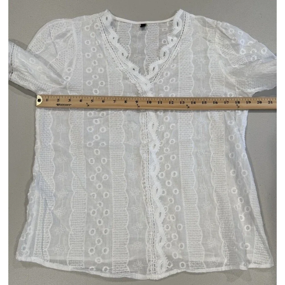 Sheer Embroidered Top Womens XL Boho Cottage Festival Coastal Travel Lightweight